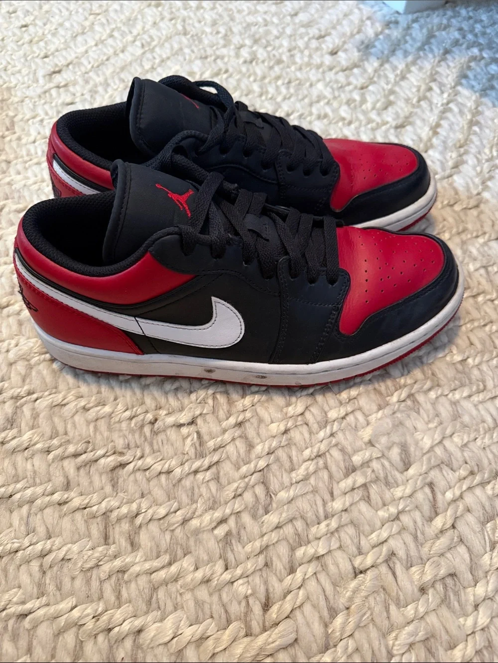 Jordan Low-Top Sneakers in Black, Red & White